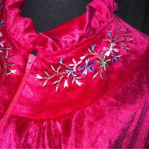 Vtg Monte Carlo Sz S Nightgown Robe Half Zip Cottagecore Floral Velvet  USA READ